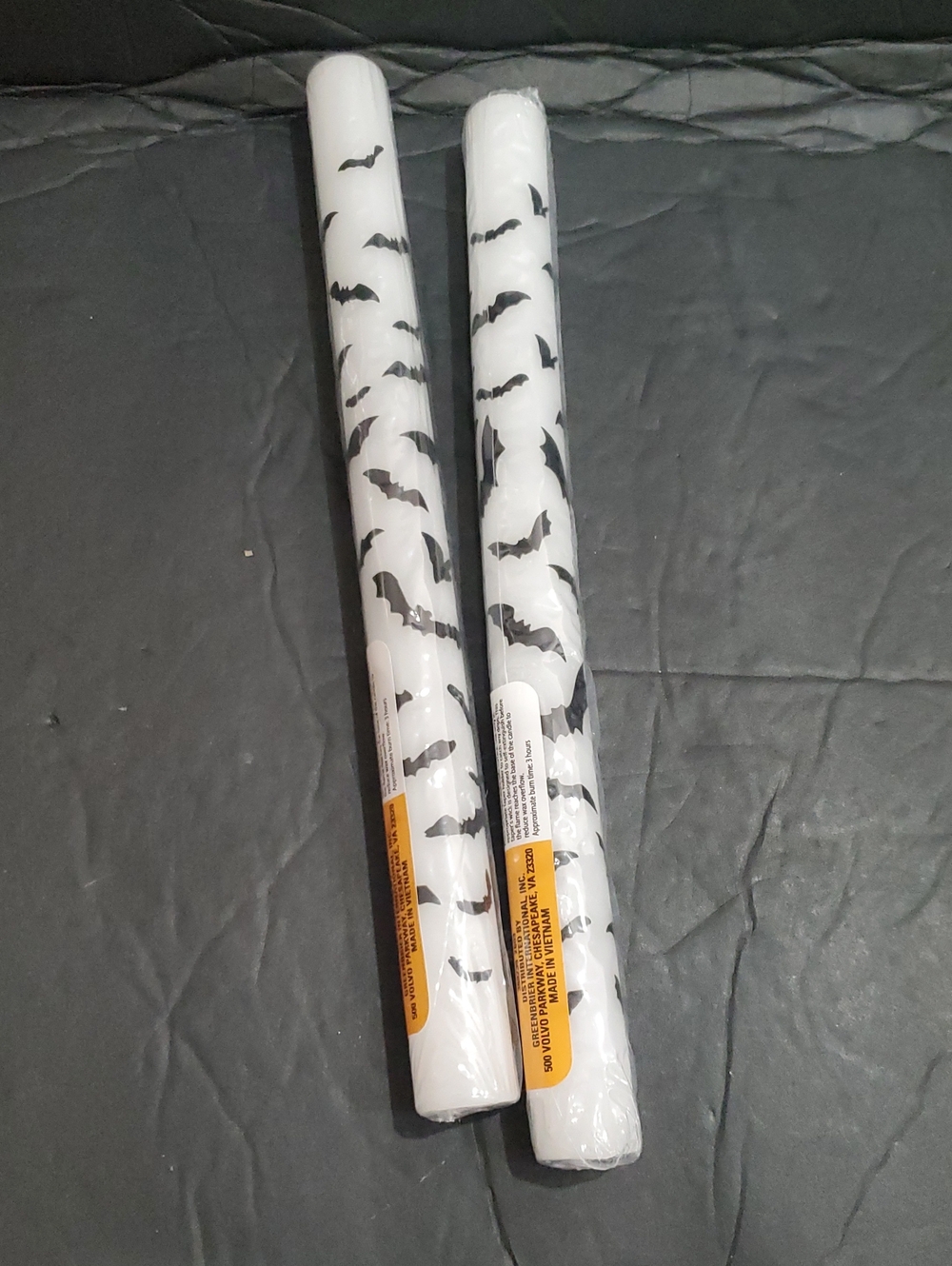 2pack bat printed white taper candles brand new